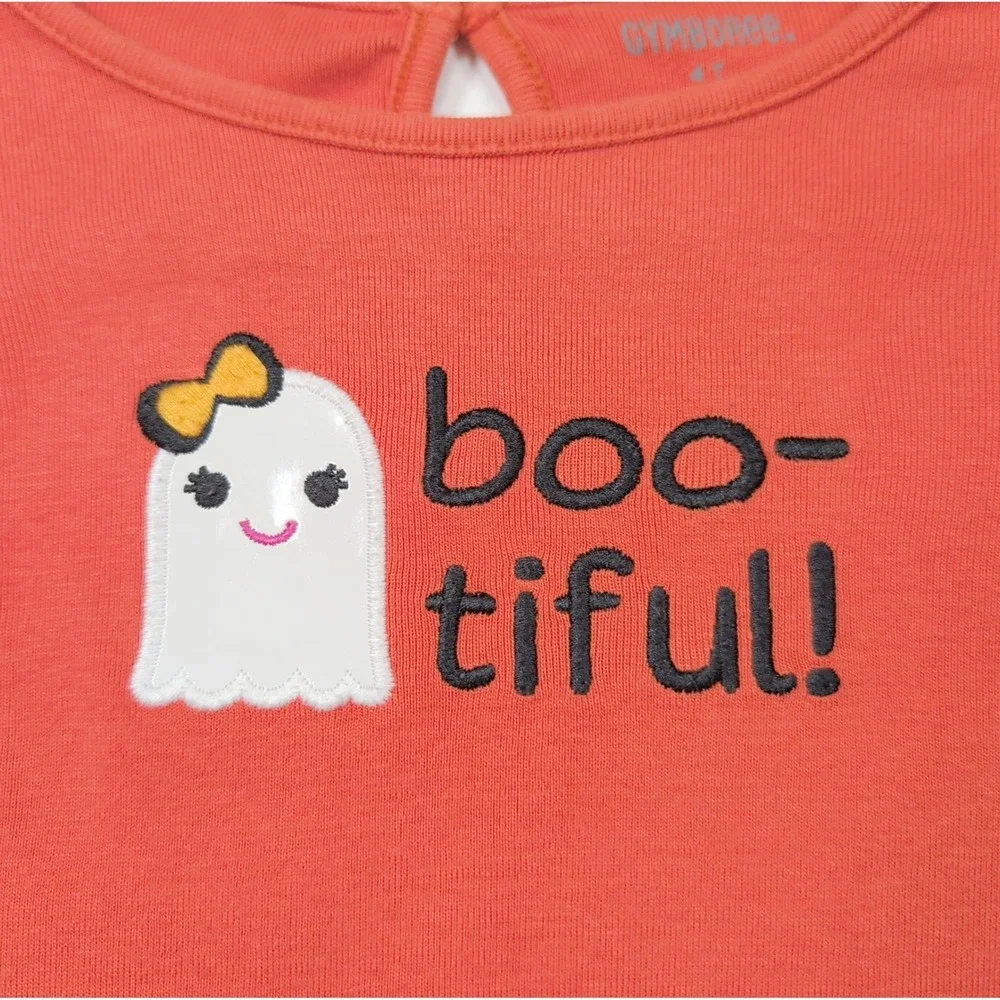 Gymboree Girls Shirt 4T Orange Ghost Polka Dot Layered Halloween Tee Kidcore